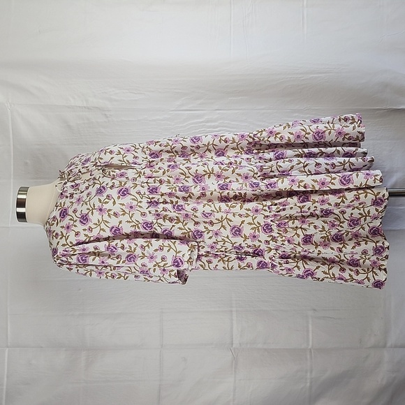 Shade Amour 100% Cotton Tiered Floral Print Tie Front Short Sleeve Mini Dress L - Picture 2 of 12